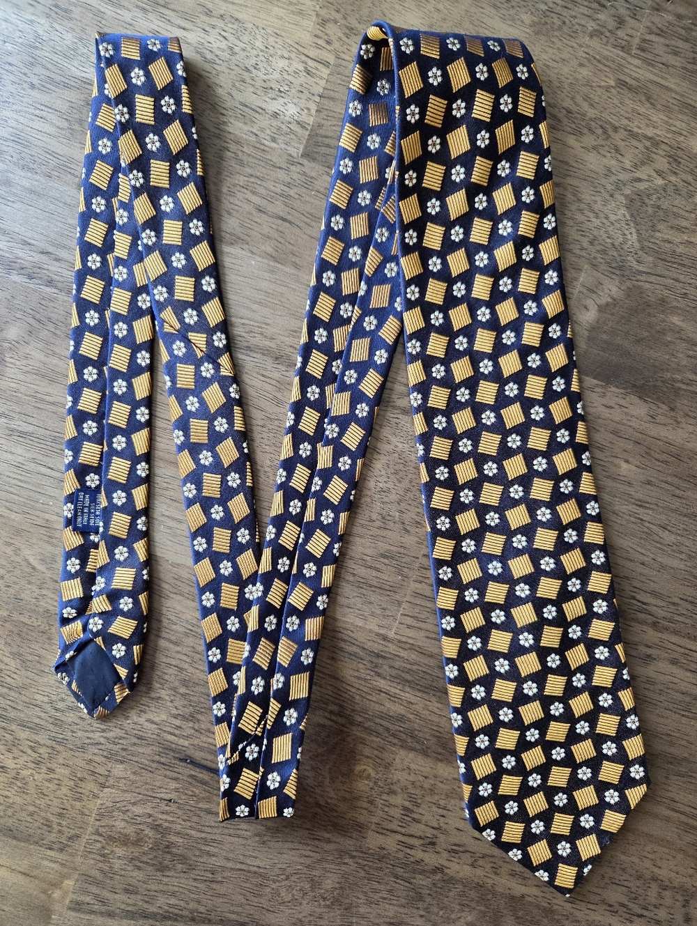 Altea Milano Bold Golden Yellow Geometric & Daisy Print Silk Tie
